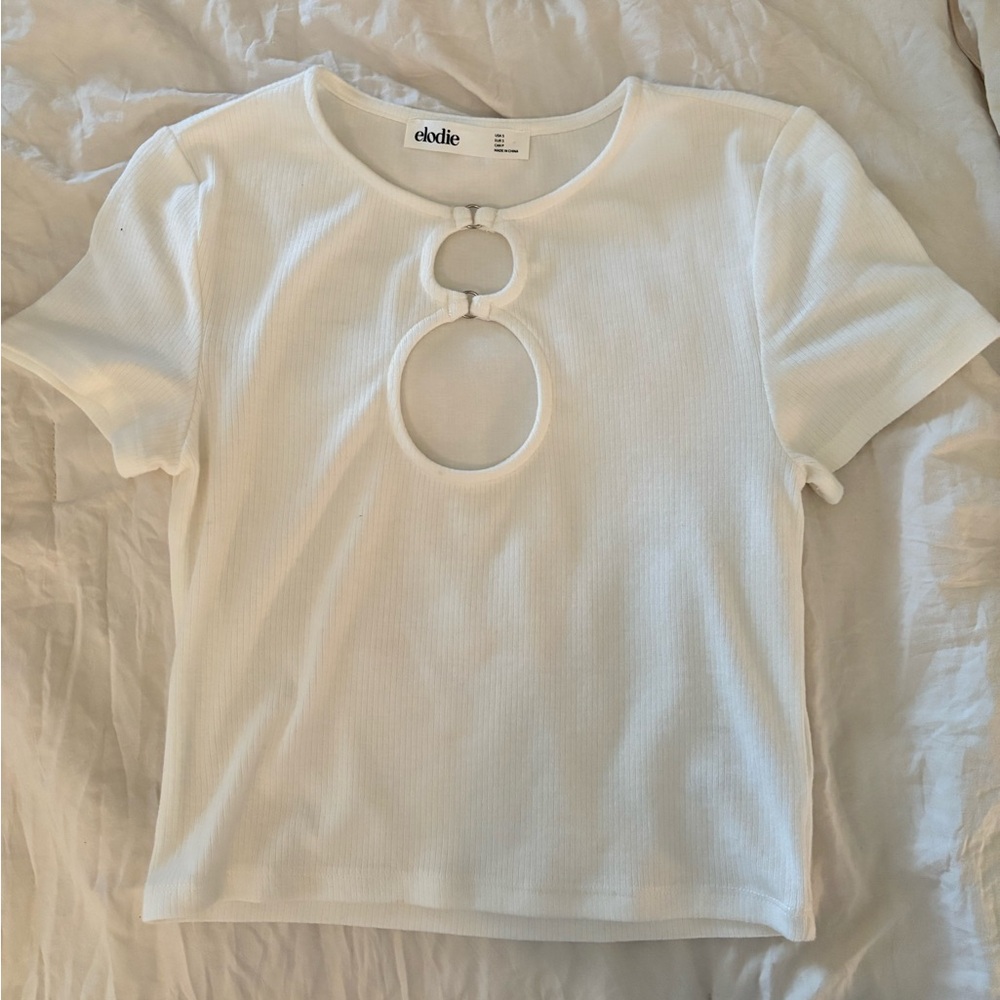 Elodie cut out short sleeve top/ going out top, white, size small